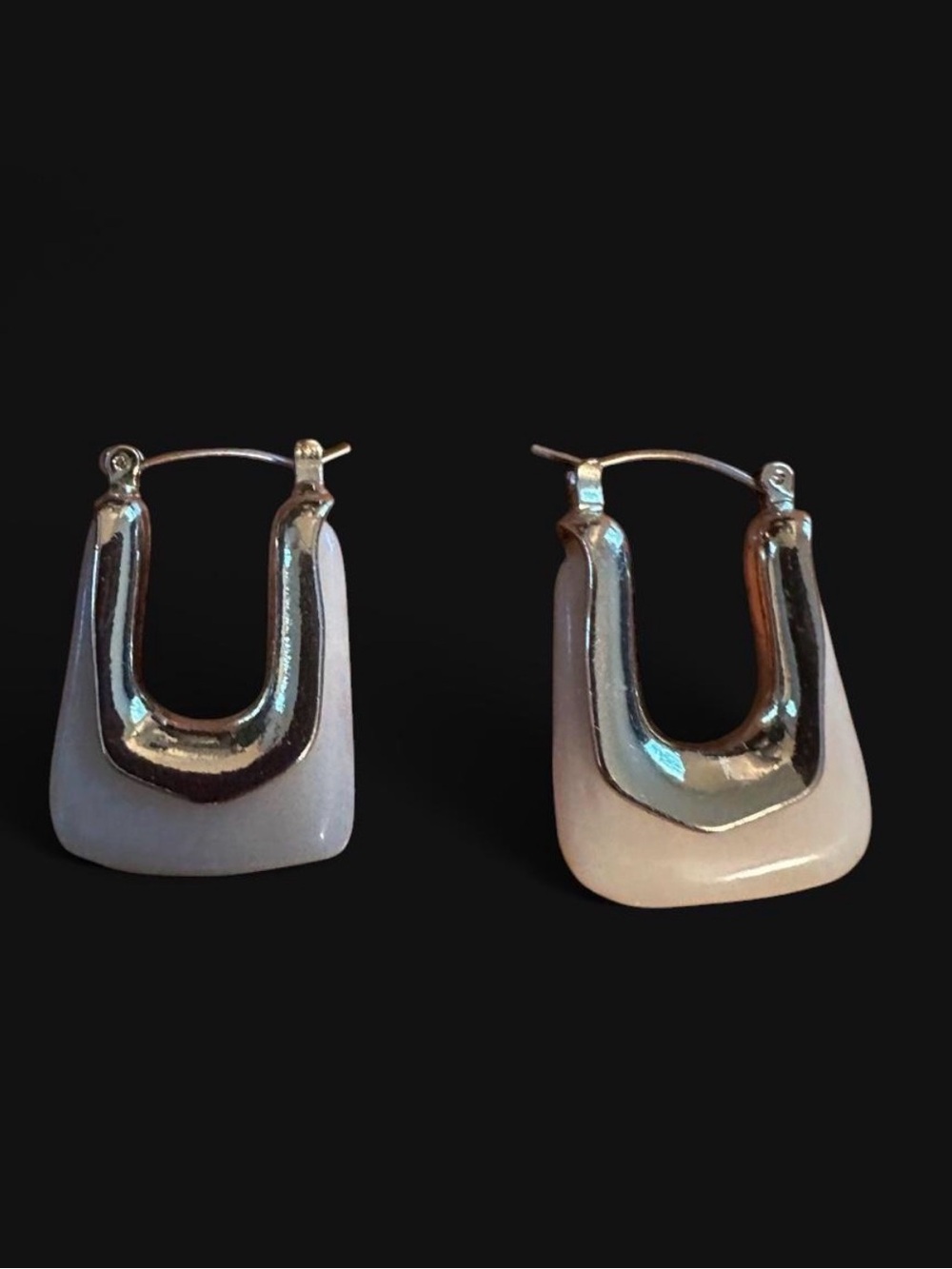 American Eagle Outfitters Silver & Cream Enamel Hoop Drop Earrings